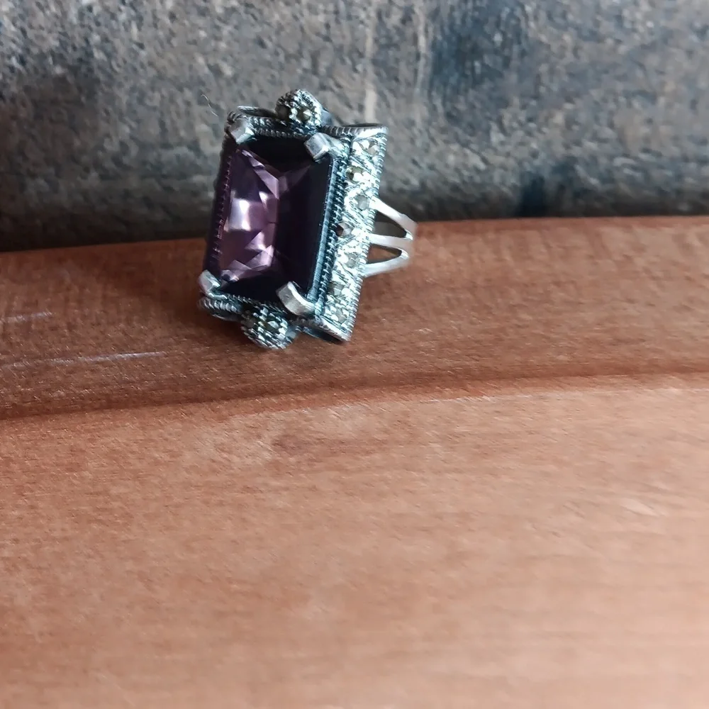 925 Silver Purple Crystal Ring